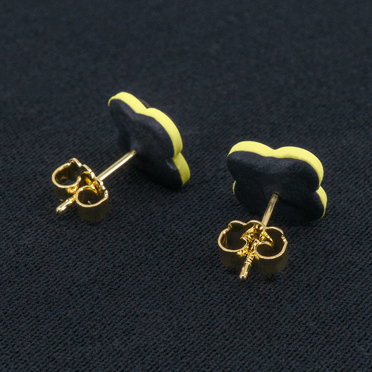 Серьги пусеты клевер Van Cleef горький шоколад, желто-зеленые (золотые)