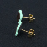 Серьги пусеты клевер Van Cleef горький шоколад, малахитовые (золотые)