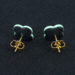 Серьги пусеты клевер Van Cleef горький шоколад, малахитовые (золотые)