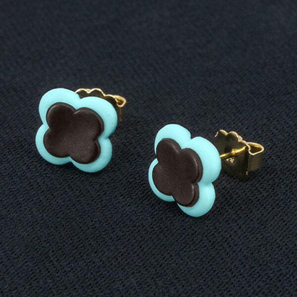 Серьги пусеты клевер Van Cleef горький шоколад, карибские (золотые)