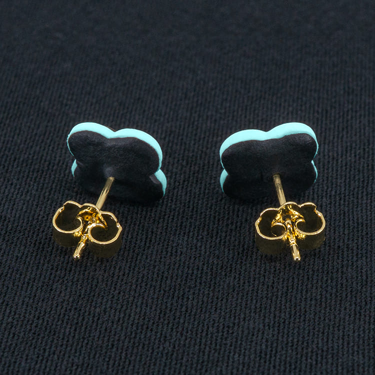 Серьги пусеты клевер Van Cleef горький шоколад, карибские (золотые)