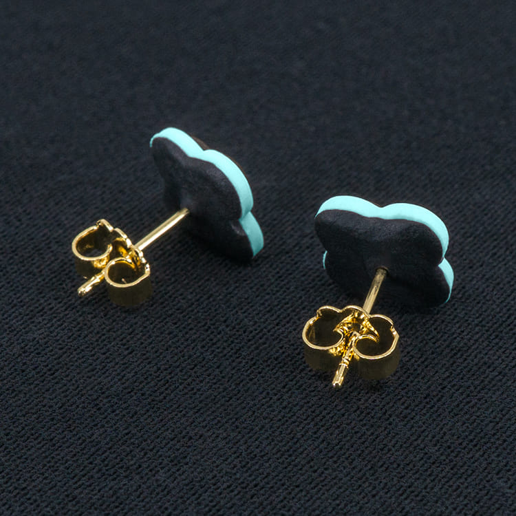 Серьги пусеты клевер Van Cleef горький шоколад, карибские (золотые)