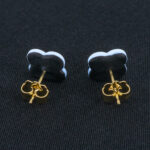 Серьги пусеты клевер Van Cleef горький шоколад, темно-голубые (золотые)