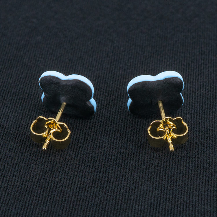 Серьги пусеты клевер Van Cleef горький шоколад, лазурные (золотые)