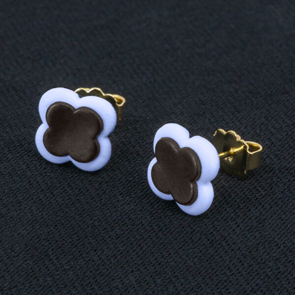 Серьги пусеты клевер Van Cleef горький шоколад, небесные (золотые)