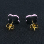 Серьги пусеты клевер Van Cleef темный шоколад, кашемировая роза (золотые)