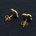 Серьги пусеты клевер Van Cleef темный шоколад, одуванчиковые (золотые)