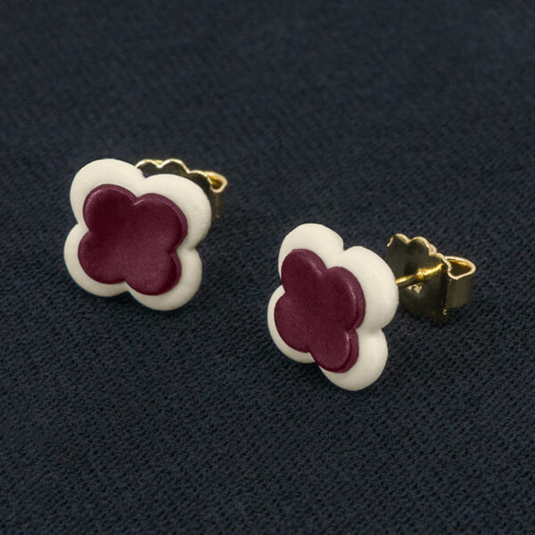 Серьги пусеты клевер Van Cleef орхидея, белый жасмин (золотые)