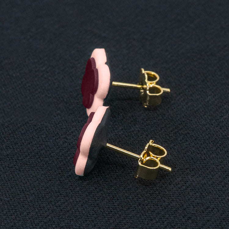 Серьги пусеты клевер Van Cleef орхидея, бледно-розовые (золотые)