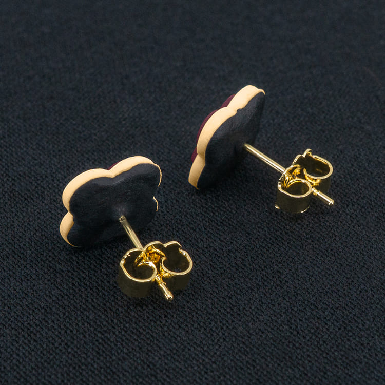 Серьги пусеты клевер Van Cleef орхидея, персиковый пух (золотые)