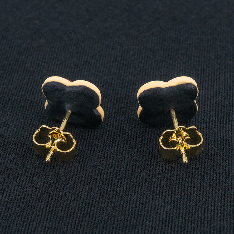 Серьги пусеты клевер Van Cleef орхидея, персиковый пух (золотые)