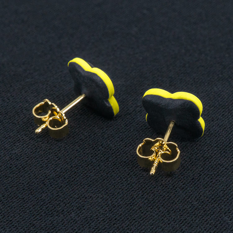 Серьги пусеты клевер Van Cleef обсидиановые, фисташковые (золотые)