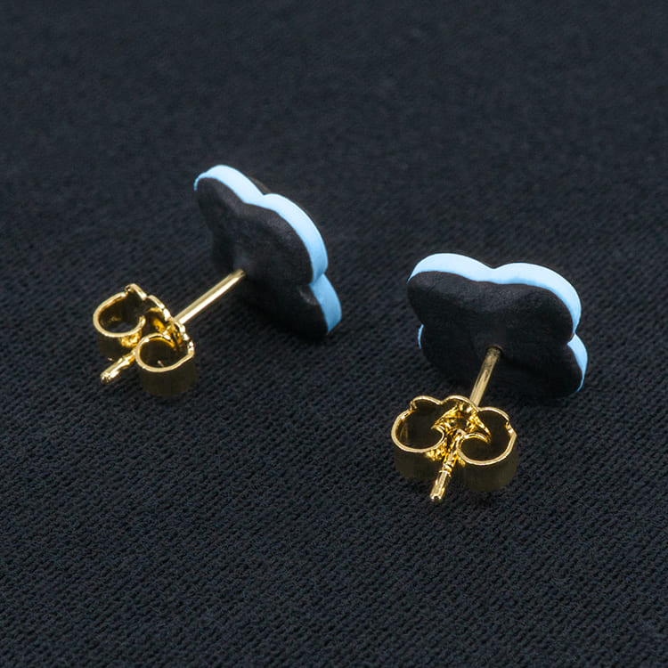 Серьги пусеты клевер Van Cleef обсидиановые, лазурные (золотые)