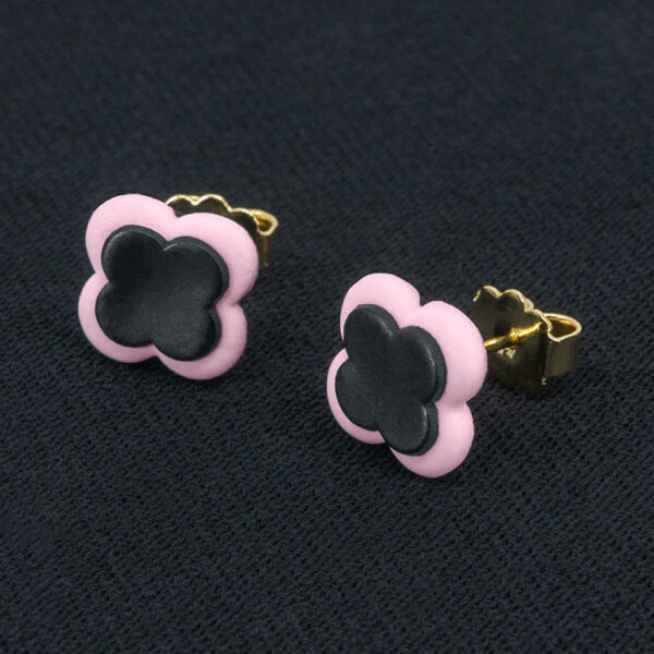 Серьги пусеты клевер Van Cleef стальные серые, нежно-розовые (золотые)