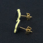 Серьги пусеты клевер Van Cleef стальные серые, кремово-зеленые (золотые)