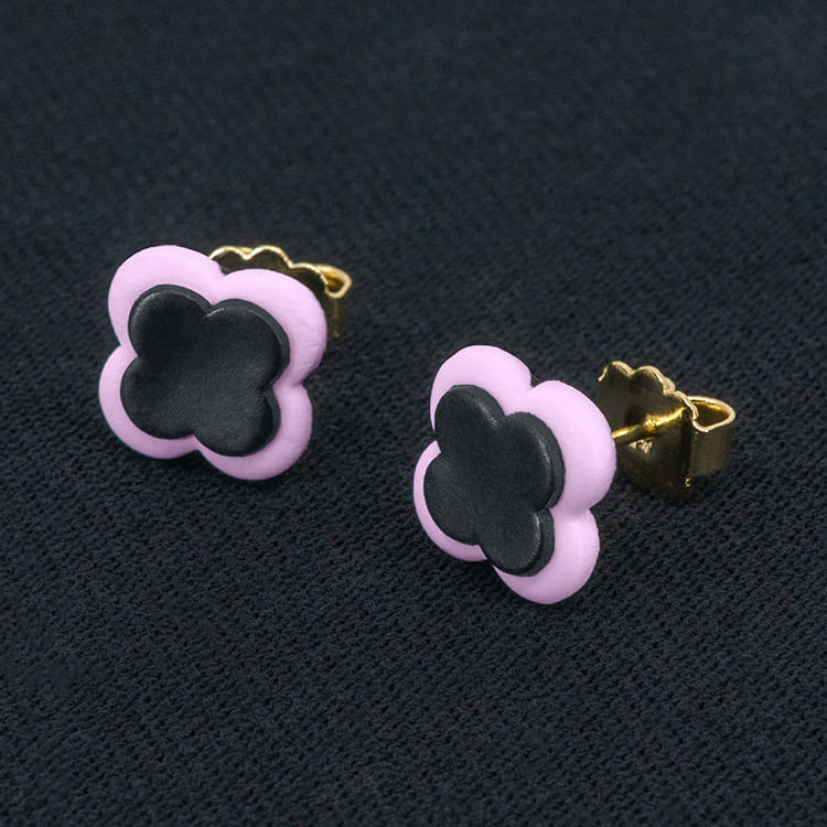 Серьги пусеты клевер Van Cleef стальные серые, кашемировая роза (золотые)