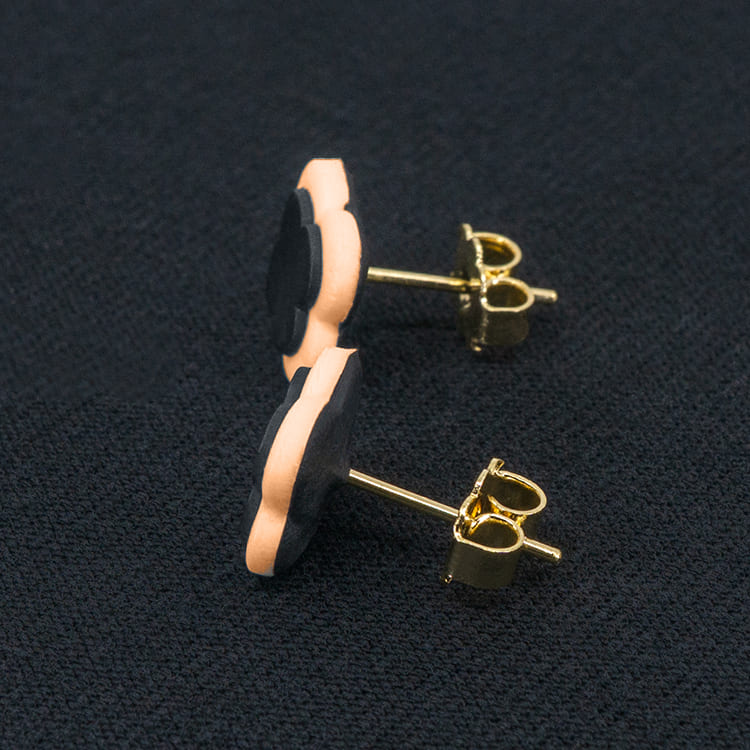 Серьги пусеты клевер Van Cleef стальные серые, лососевые (золотые)