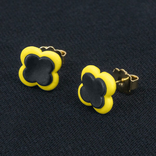 Серьги пусеты клевер Van Cleef стальные серые, нарцисс (золотые)