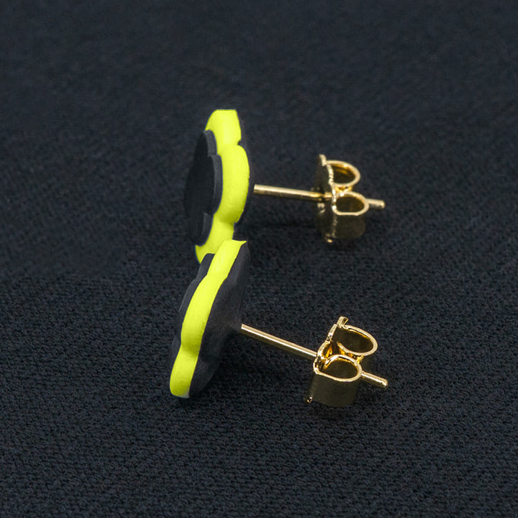 Серьги пусеты клевер Van Cleef стальные серые, лаймовые (золотые)