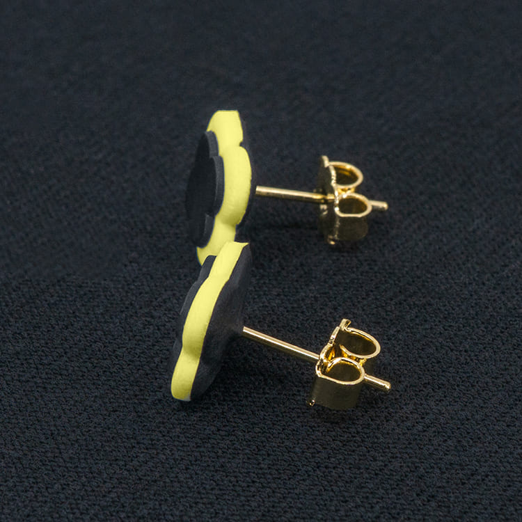 Серьги пусеты клевер Van Cleef стальные серые, желто-зеленые (золотые)