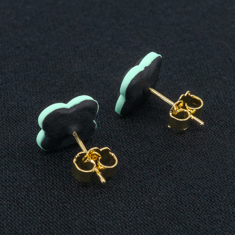 Серьги пусеты клевер Van Cleef стальные серые, малахитовые (золотые)