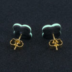 Серьги пусеты клевер Van Cleef стальные серые, малахитовые (золотые)