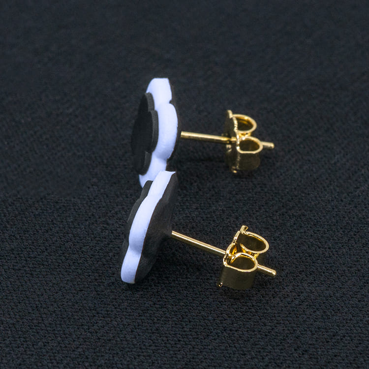 Серьги пусеты клевер Van Cleef стальные серые, небесные (золотые)