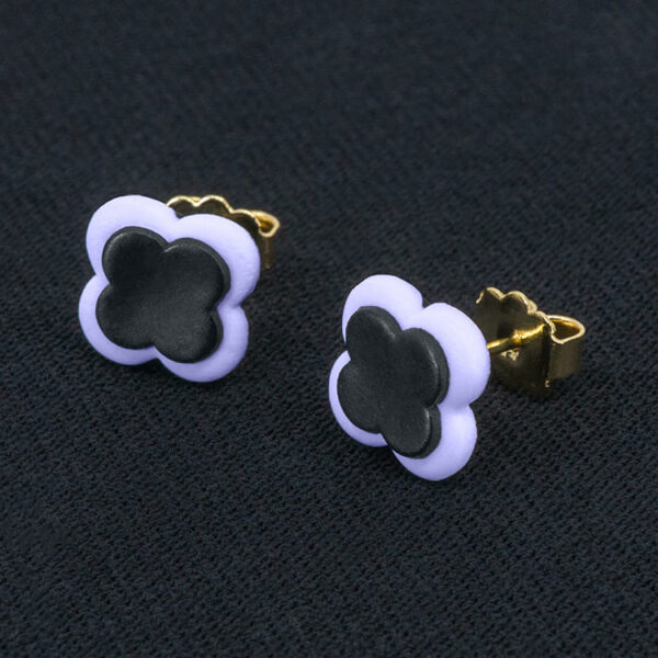 Серьги пусеты клевер Van Cleef стальные серые, бледно-лиловые (золотые)