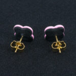 Серьги пусеты клевер Van Cleef стальные серые, пурпурно-розовые (золотые)