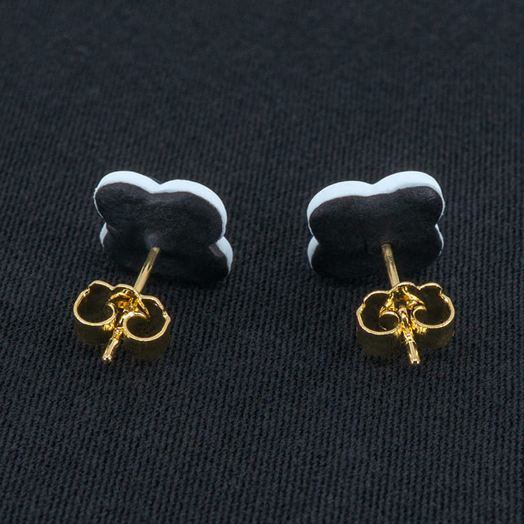 Серьги пусеты клевер Van Cleef светло-стальные синие, маренговые (золотые)