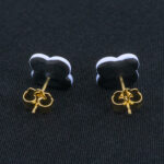 Серьги пусеты клевер Van Cleef светло-стальные синие, небесные (золотые)