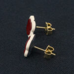 Серьги пусеты клевер Van Cleef вишневые, белый жасмин (золотые)