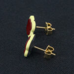 Серьги пусеты клевер Van Cleef вишневые, кремово-зеленые (золотые)