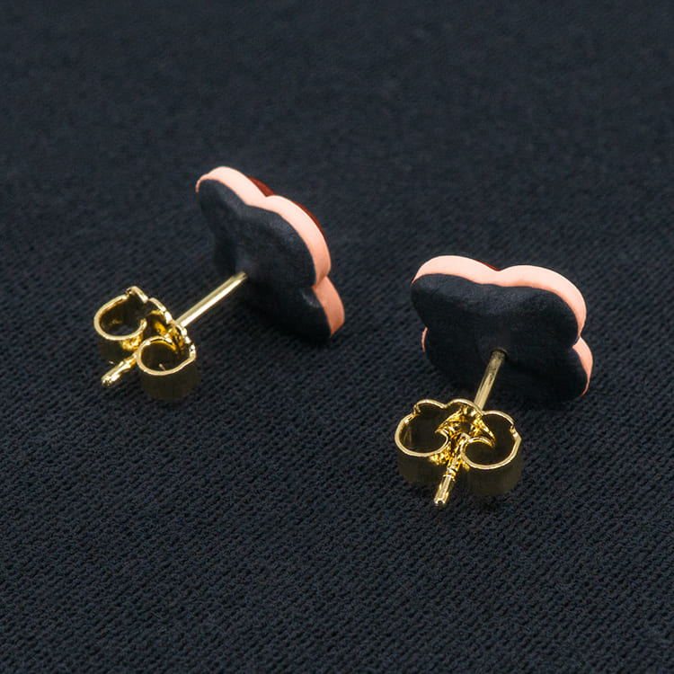 Серьги пусеты клевер Van Cleef терракотовые, кремово-розовые (золотые)
