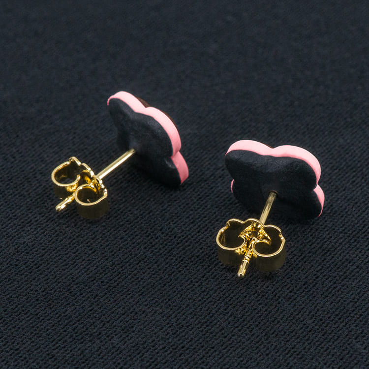 Серьги пусеты клевер Van Cleef ореховые, личи (золотые)