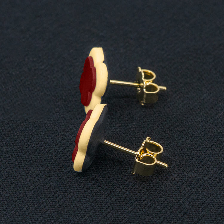 Серьги пусеты клевер Van Cleef красные, шампань (золотые)