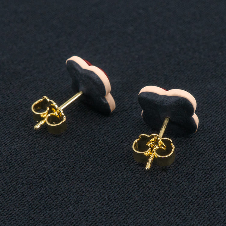 Серьги пусеты клевер Van Cleef красные, нюдовые (золотые)