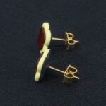 Серьги пусеты клевер Van Cleef черешневые, кремово-зеленые (золотые)