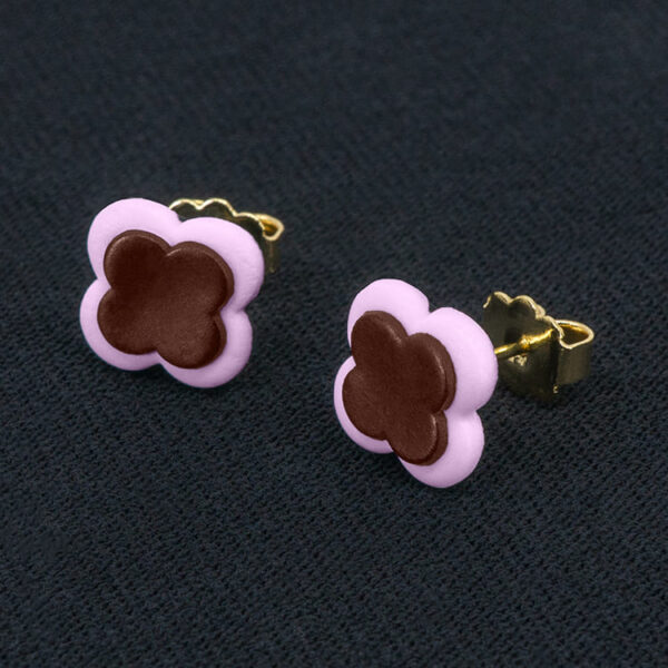 Серьги пусеты клевер Van Cleef черешневые, кашемировая роза (золотые)
