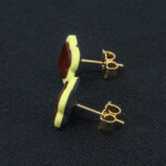 Серьги пусеты клевер Van Cleef черешневые, светло-лаймовые (золотые)