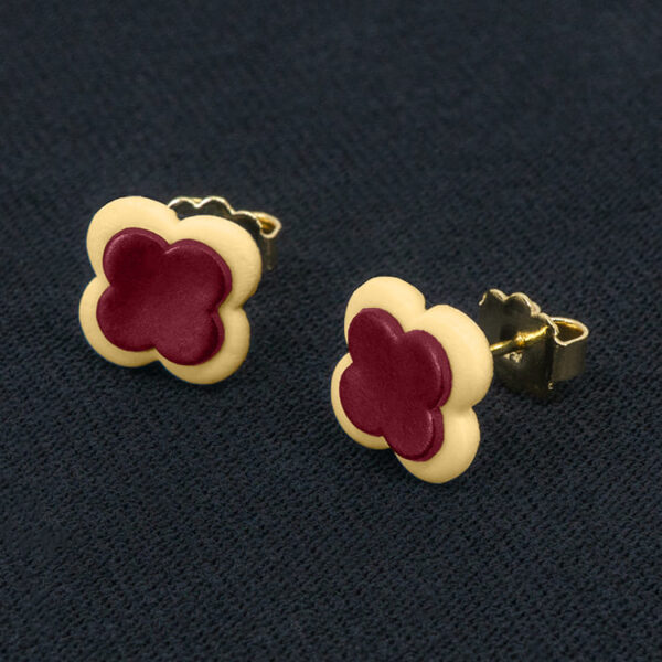 Серьги пусеты клевер Van Cleef арбузные, шампань (золотые)