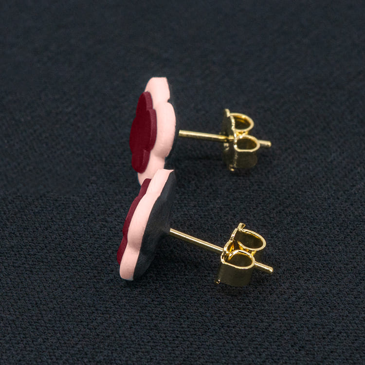 Серьги пусеты клевер Van Cleef арбузные, бледно-розовые (золотые)