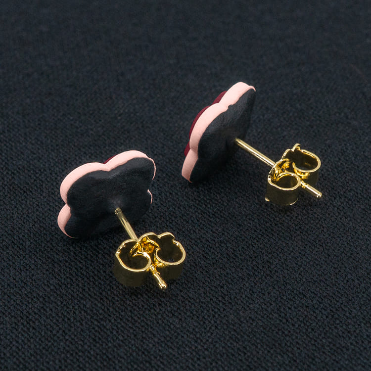 Серьги пусеты клевер Van Cleef арбузные, бледно-розовые (золотые)