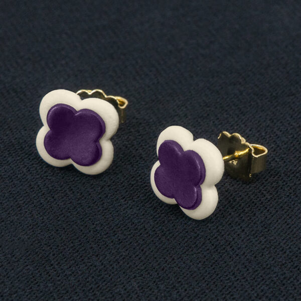 Серьги пусеты клевер Van Cleef виноградные, белый жасмин (золотые)