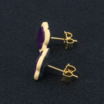 Серьги пусеты клевер Van Cleef виноградные, цветочная пыльца (золотые)