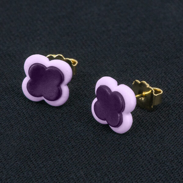 Серьги пусеты клевер Van Cleef виноградные, анютины глазки (золотые)