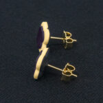 Серьги пусеты клевер Van Cleef темно-фиолетовые, шампань (золотые)