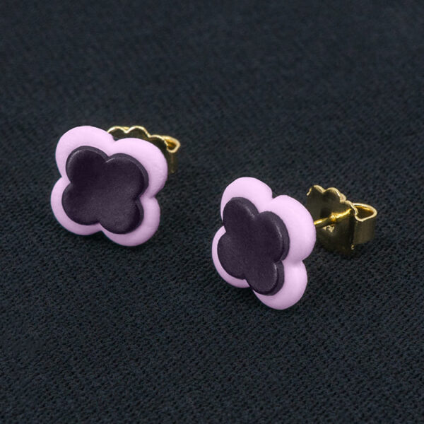 Серьги пусеты клевер Van Cleef темно-фиолетовые, кашемировая роза (золотые)