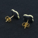 Серьги пусеты клевер Van Cleef темно-фиолетовые, зелено-бежевые (золотые)