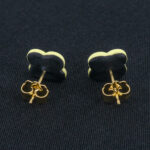 Серьги пусеты клевер Van Cleef лиственно-зеленые, кремово-зеленые (золотые)